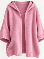 Full Size Hooded Open-front Knit Cardigan Plus (30)