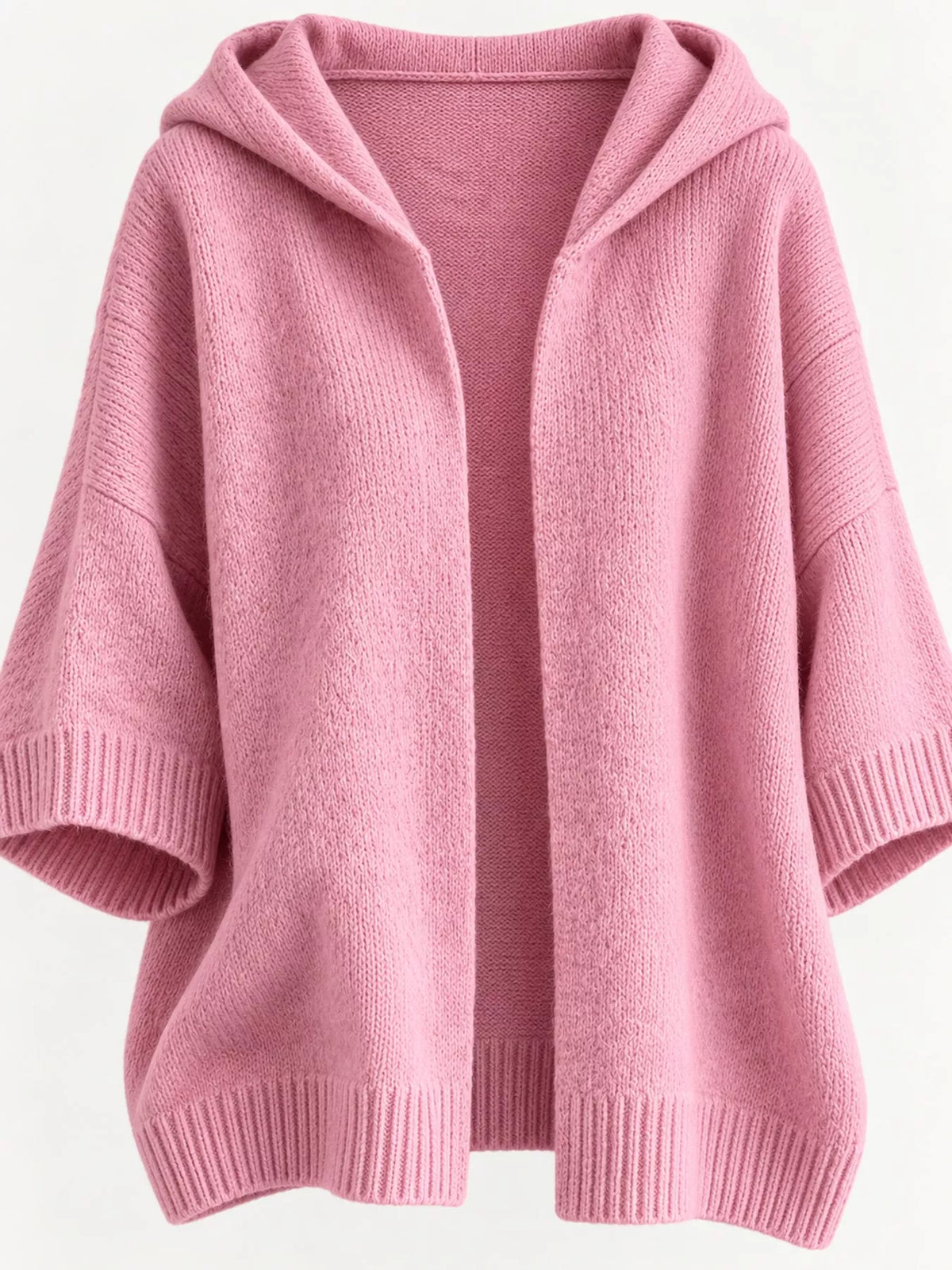 Full Size Hooded Open-front Knit Cardigan Plus (30)