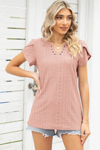 Eyelet Notched Petal Sleeve Blouse (10)