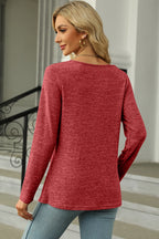 Slit Decorative Button Square Neck T-shirt (2)