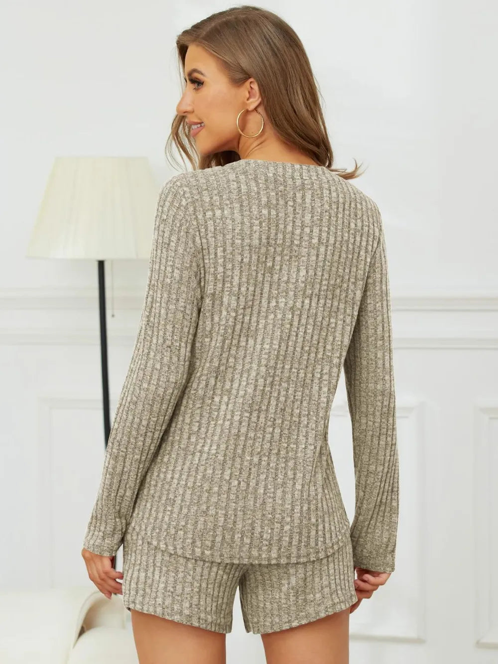Ribbed Round Neck Top Shorts Set (12)