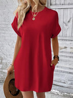Pocketed Round Neck Short Sleeve Dress (8)