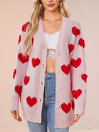 Heart Pattern Knit Button-up Cardigan (5)