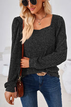 Ribbed Square Neck Long Sleeve T-shirt (6)