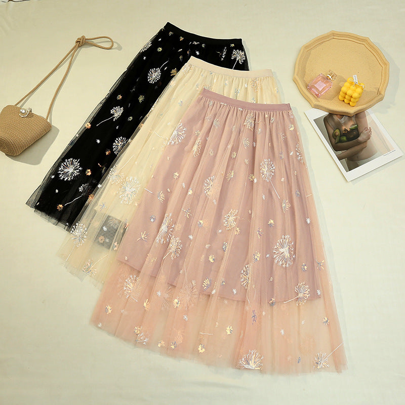 Pleated Tulle Skirt Dandelion Embroidered Long photo 1
