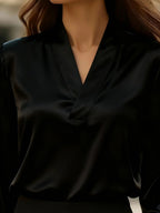 Satin V-neck Long Sleeve Blouse (8)
