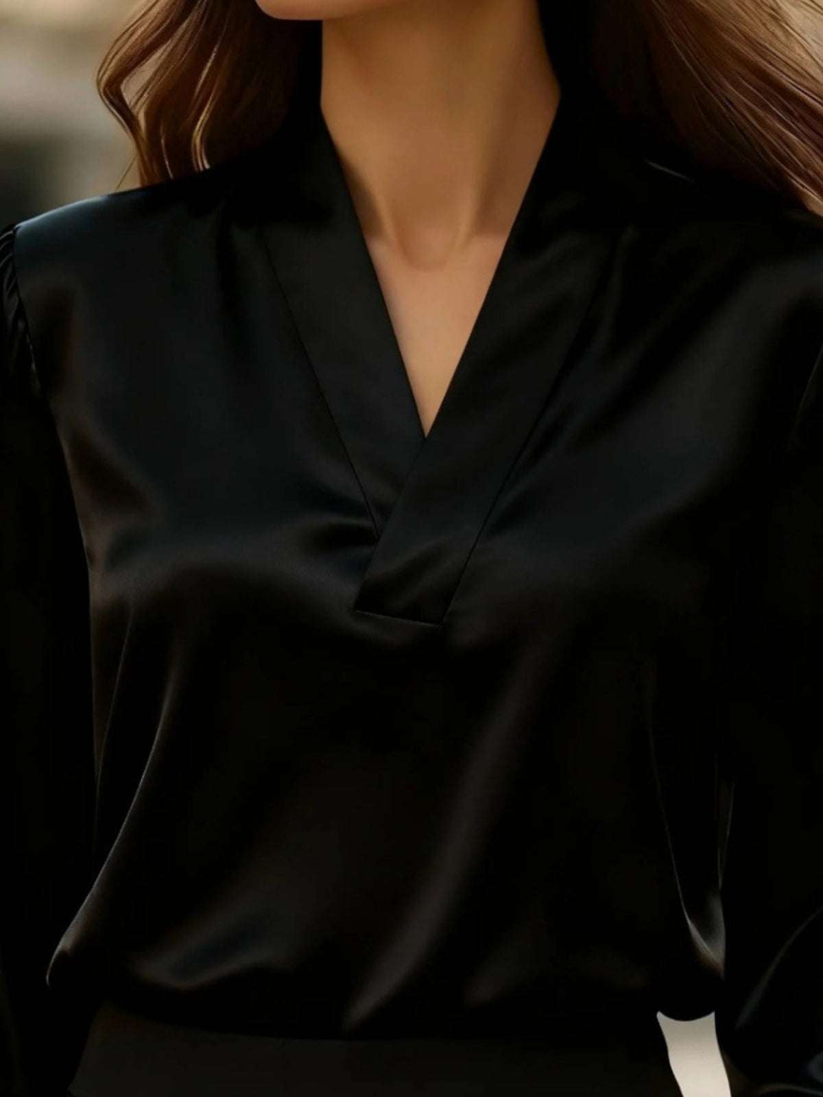 Satin V-neck Long Sleeve Blouse (8)