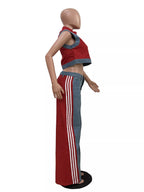 Zip Front Crop Top Striped Pants Set (13)