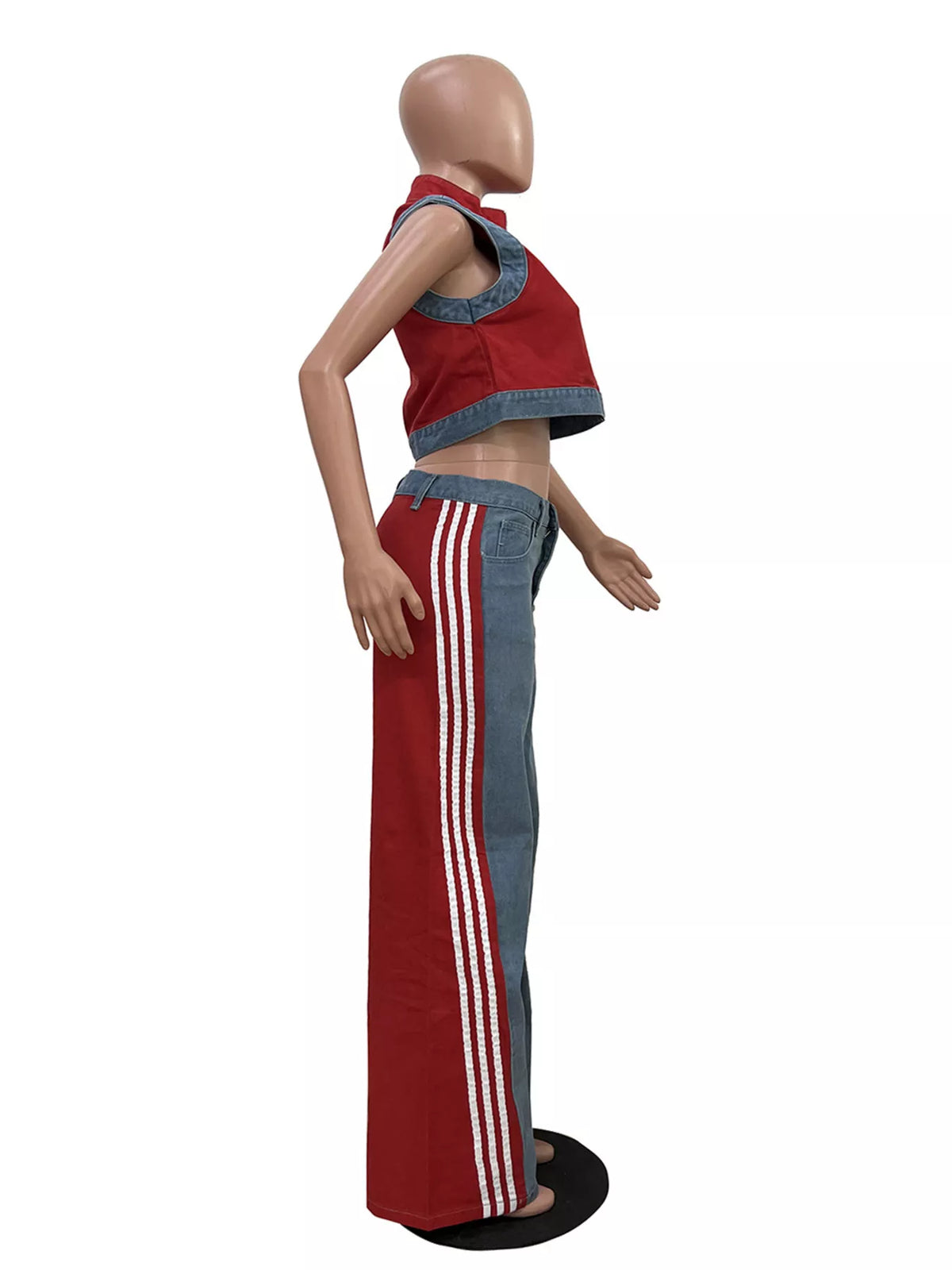 Zip Front Crop Top Striped Pants Set (13)