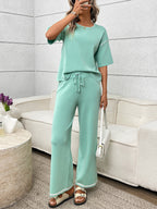 Round Neck Half Sleeve Top Pants Set (5)
