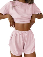 Printed Round Neck Tee Shorts Set (13)