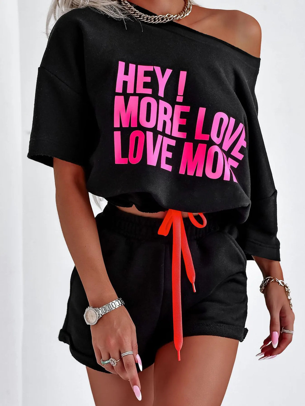 Letter Graphic Top Shorts Set (8)