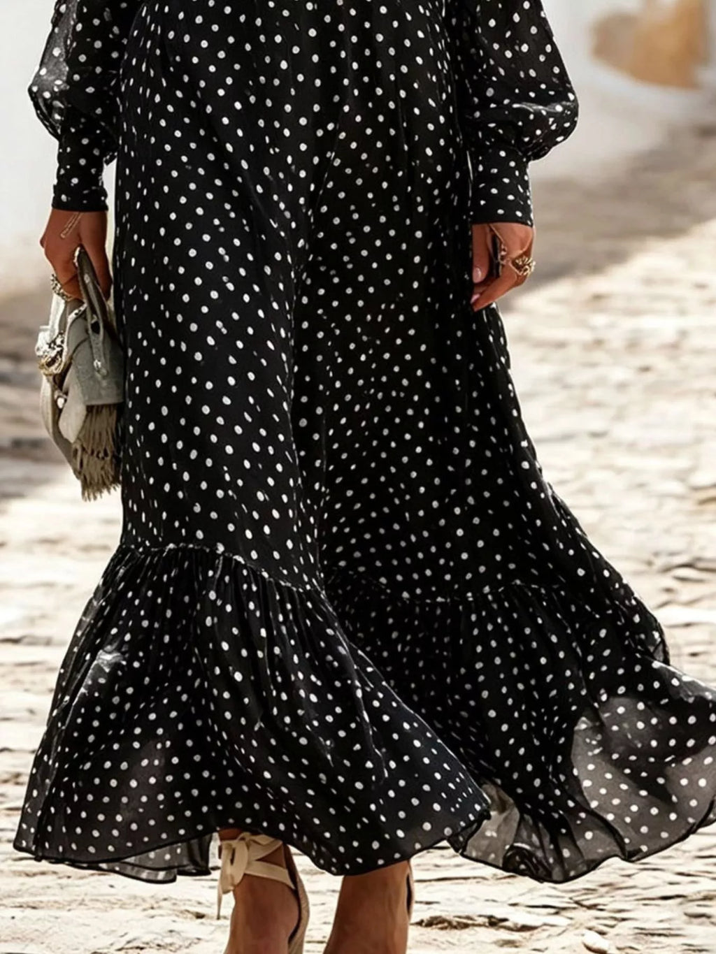 Full Size Polka Dot Ruffle V-neck Maxi Dress Plus (15)