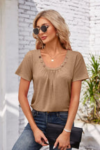 Decorative Button Scoop Neck T-shirt (21)