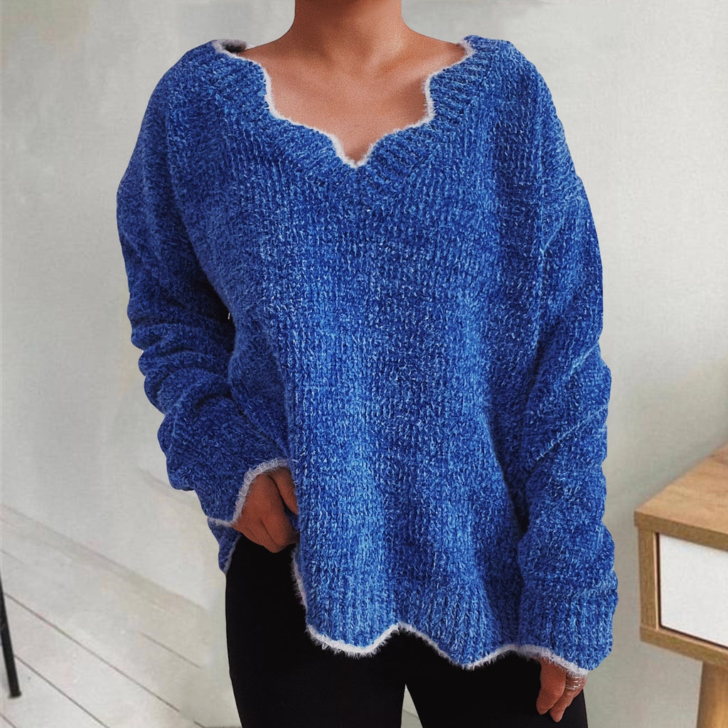 V-neck Drop Shoulder Long Sleeve Sweater (12)