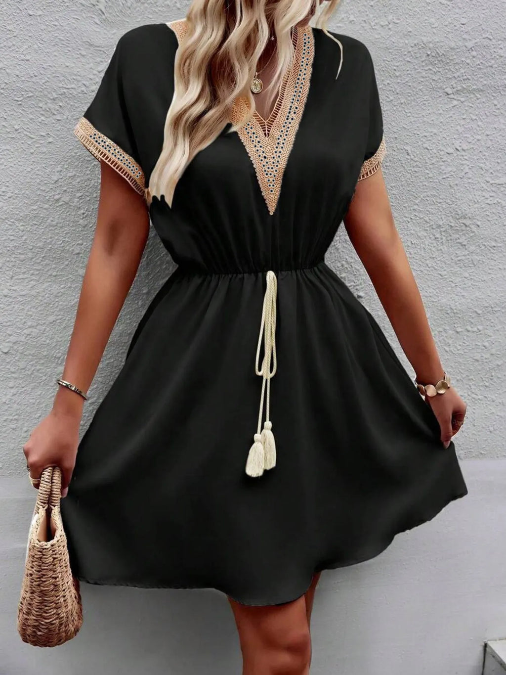 V-neck Short Sleeve Mini Dress (10)