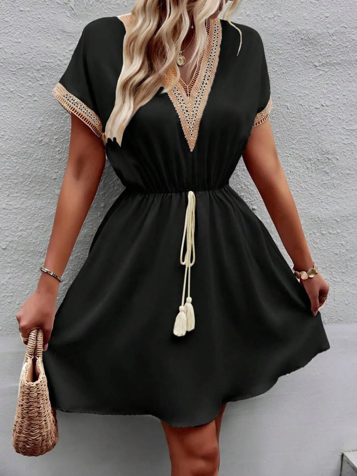 V-neck Short Sleeve Mini Dress (10)