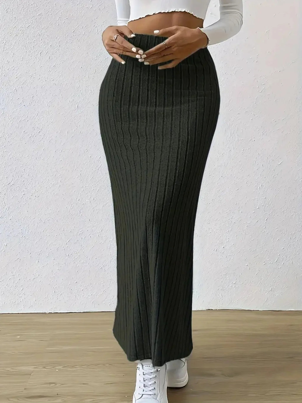 High Waist Ribbed Knit Maxi Skirt (8)