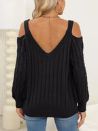 Cable-knit V-neck Long Sleeve Sweater (9)