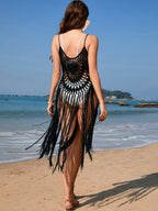 Fringe Openwork Spaghetti Strap Cover-up (2)