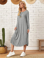 Pocketed Round Neck Long Sleeve Tee Dress (6)