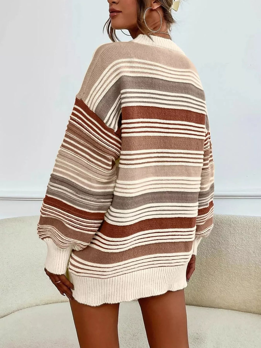 Rainbow Striped Drop Shoulder Oversized Sweater (17)