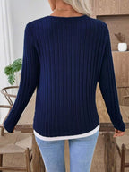 Ribbed Knit Button Detail Contrast Sweater (7)