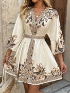 Printed V-neck Balloon Sleeve Mini Dress (16)