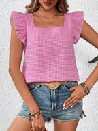 Gingham Ruffle Sleeve Square Neck Blouse (7)