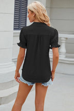 Eyelet Johnny Collar Short Sleeve Blouse (32)
