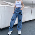 Floral Butterfly Print Wide-leg Jeans photo 4
