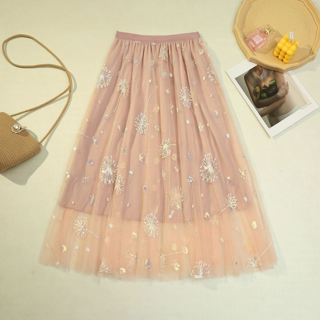 Pleated Tulle Skirt Dandelion Embroidered Long photo 2