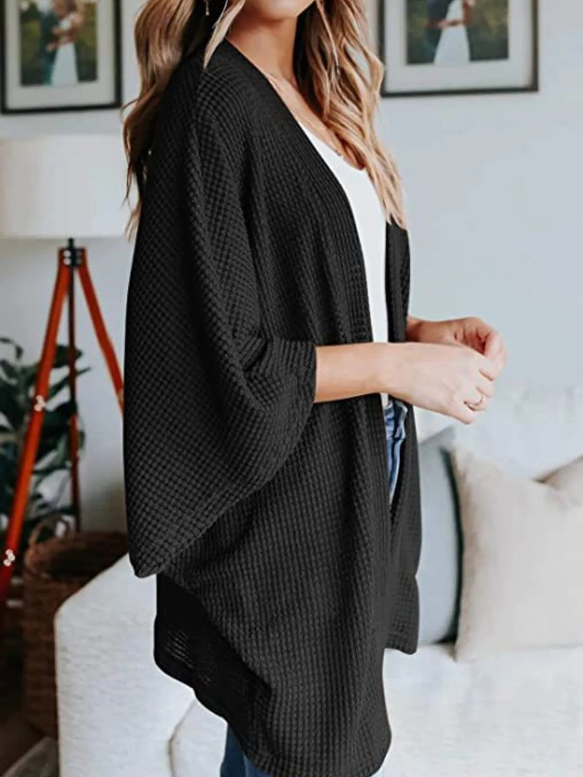 Full Size Open Front Waffle Knit Cardigan Plus (10)