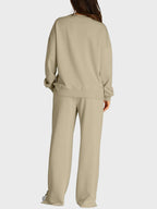 Round Neck Long Sleeve Top Slit Pants Set (20)