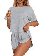 Printed Round Neck Tee Shorts Set (11)