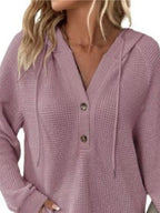 Full Size Waffle Knit Half-button Hoodie Plus (17)