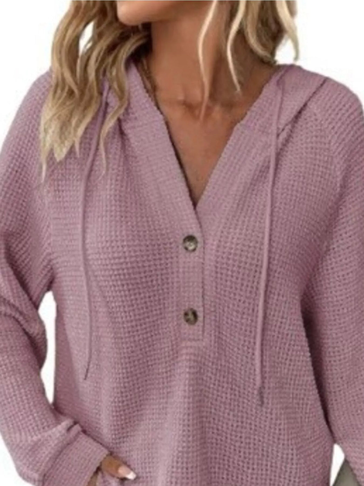 Full Size Waffle Knit Half-button Hoodie Plus (17)