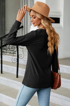 Notched Neck Long Sleeve Buttoned Blouse (9)
