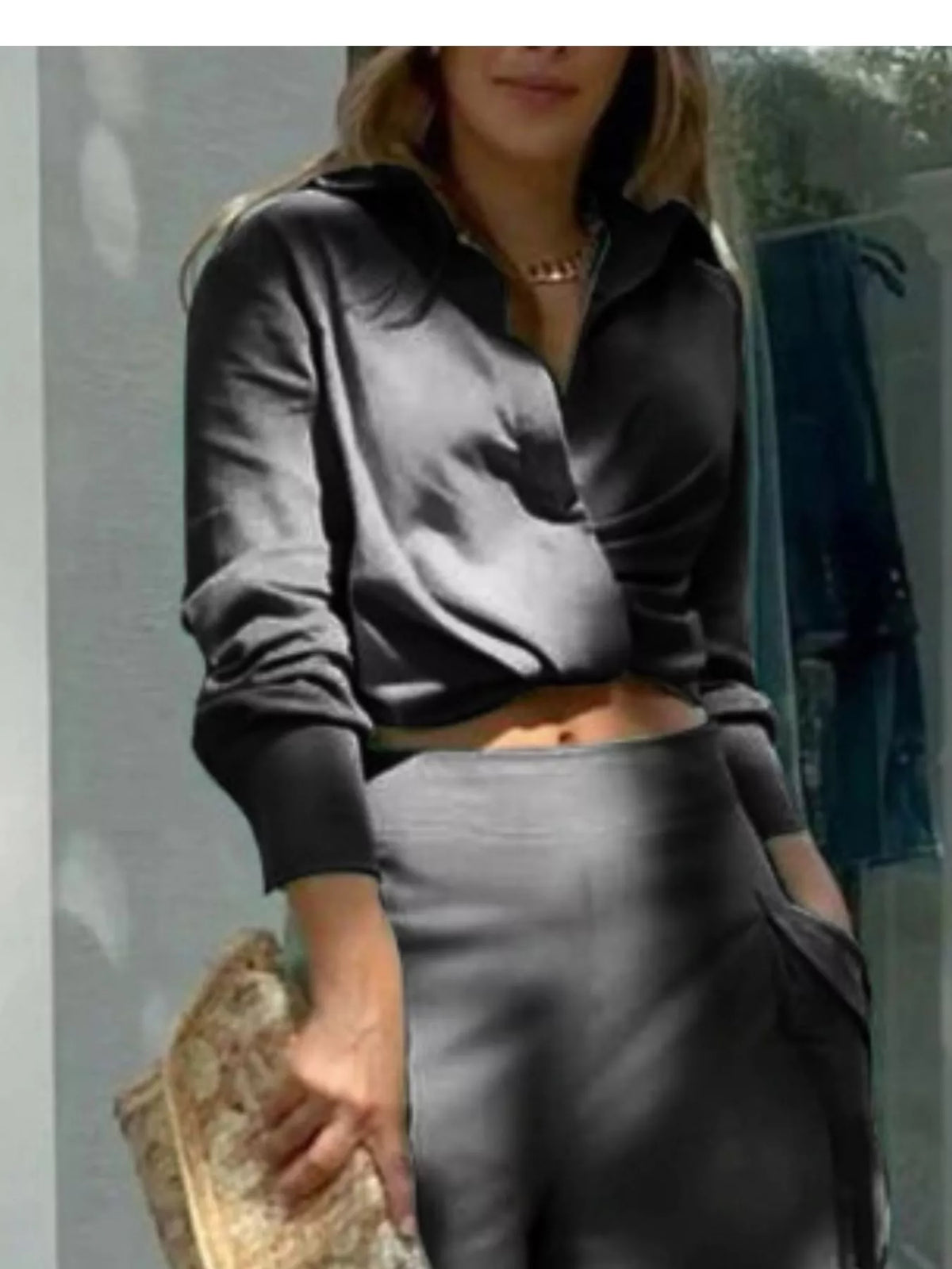 Long Sleeve Shirt Wide Leg Pants Set (13)