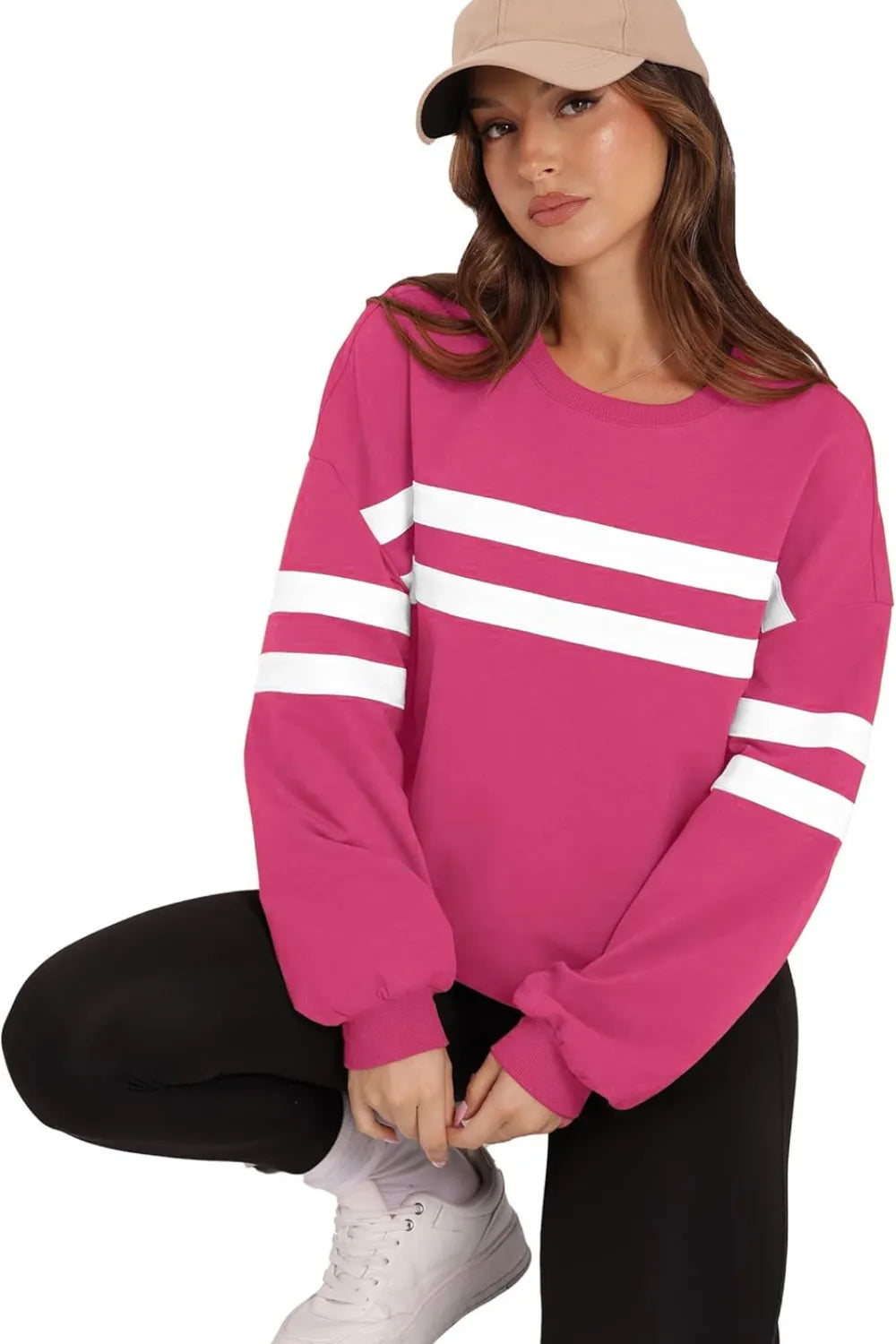 Striped Round Neck Dropped Shoulder Sweatshirt (12)