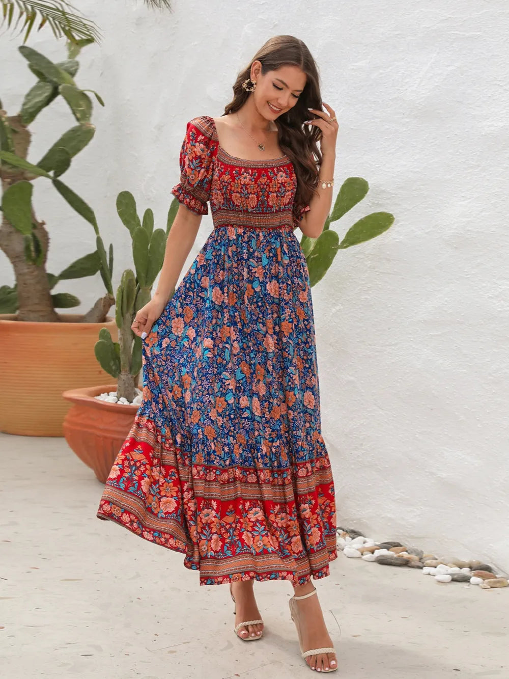 Floral Flounce Sleeve Midi Dress (14)