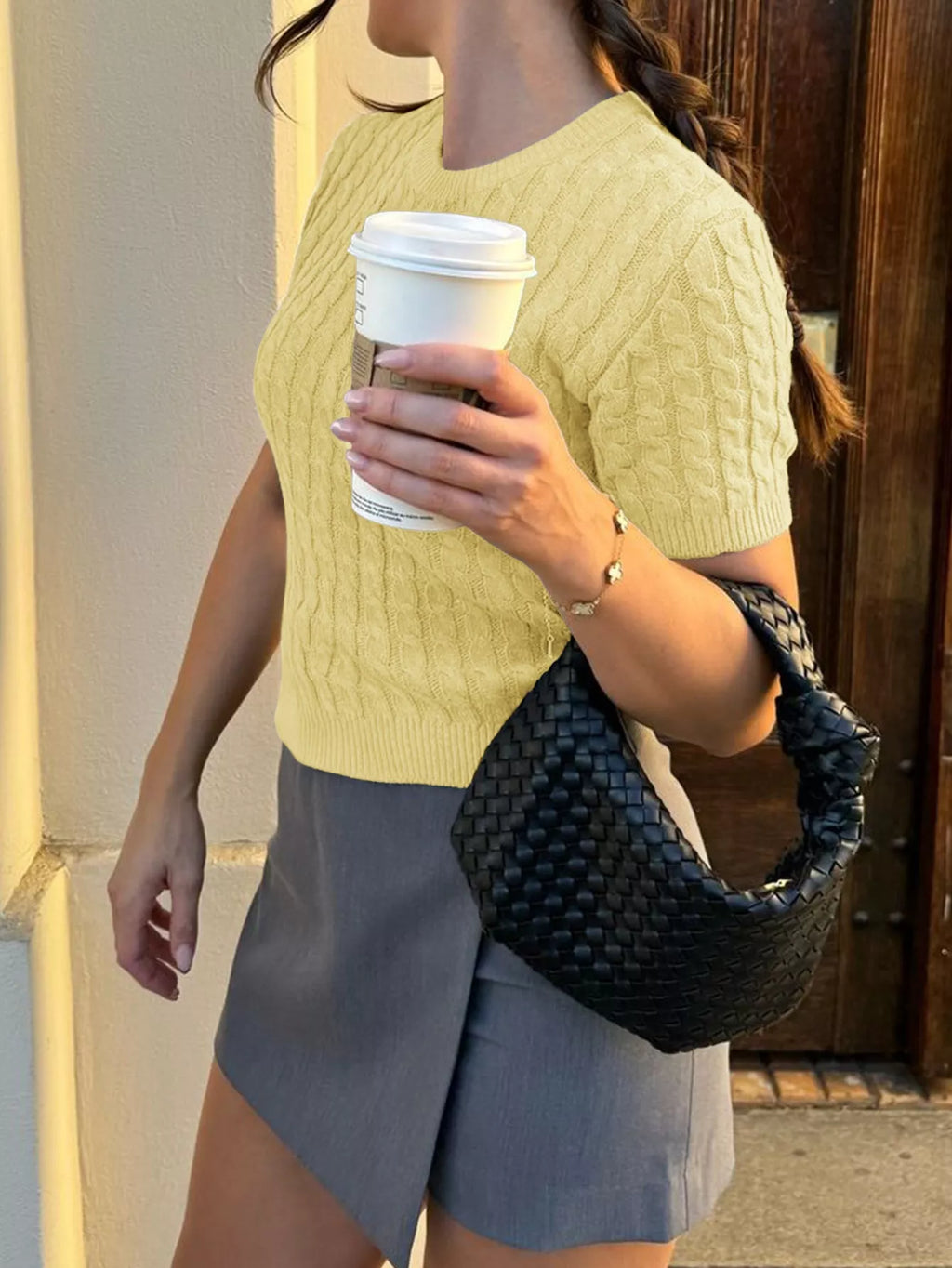 Cable-knit Short Sleeve Sweater (14)