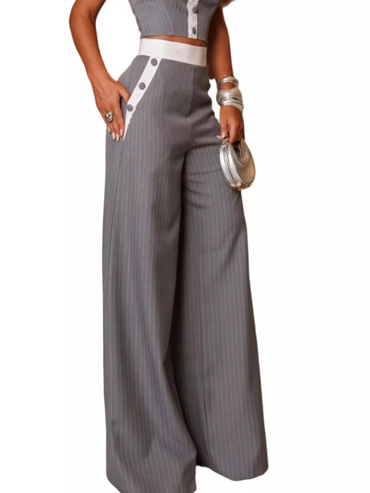 Striped Strapless Crop Top Wide-leg Pants Set (11)
