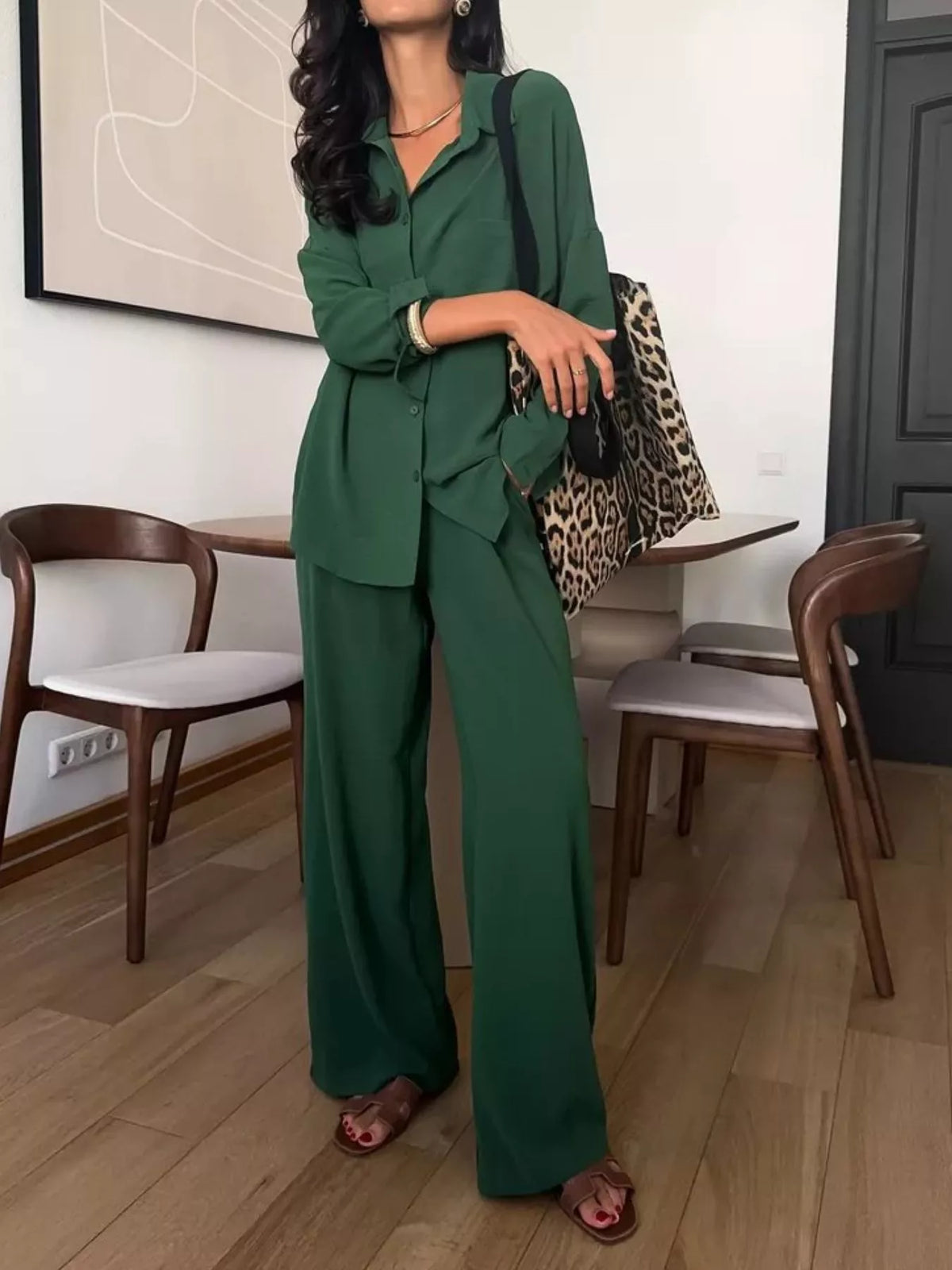Button Up Long Sleeve Shirt Pants Set (15)