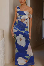 Floral Print One-shoulder Ruched Maxi Dress (8)