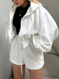 Zip Up Drawstring Outerwear Shorts Set
