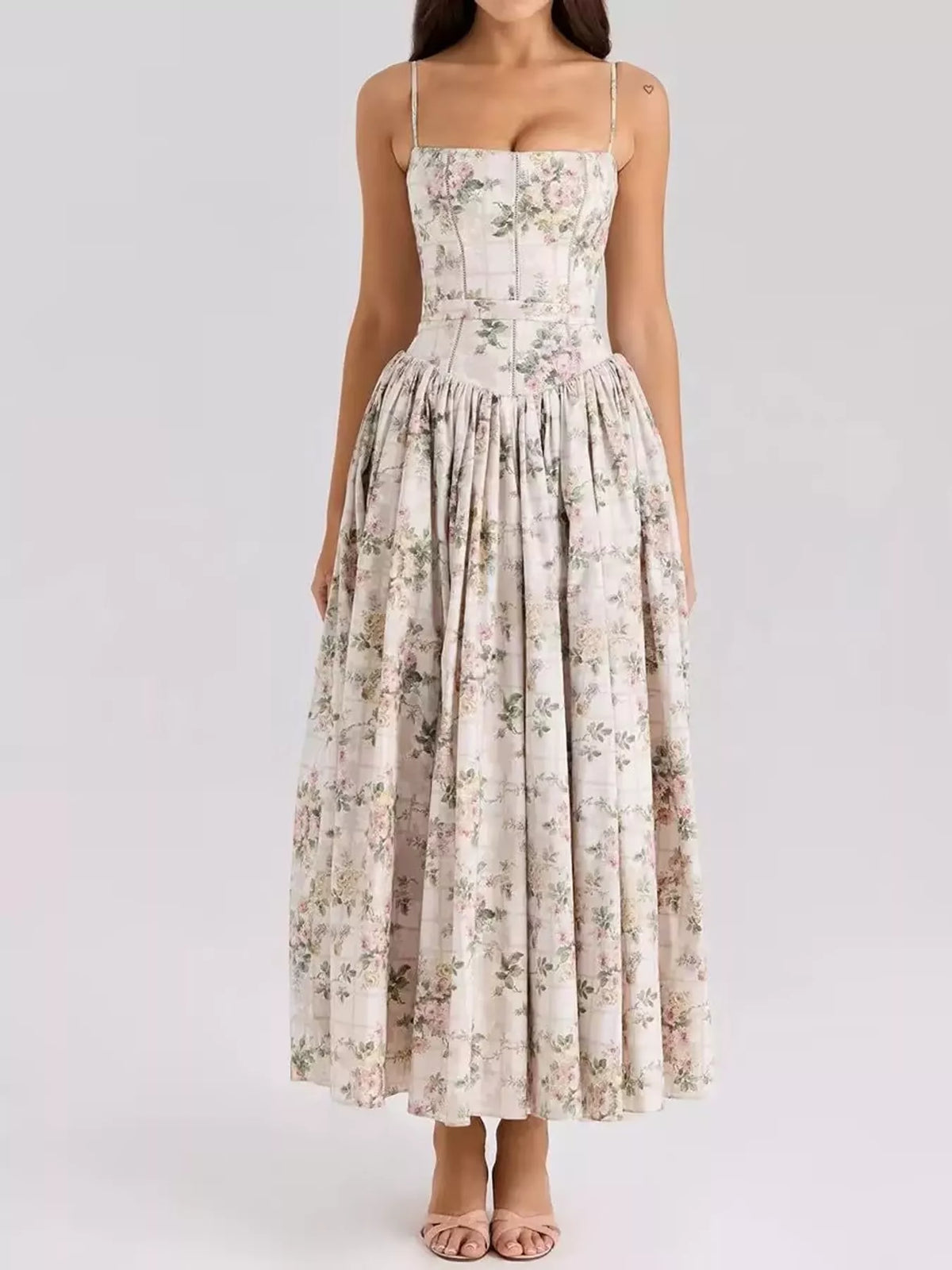 Floral Spaghetti Straps Midi Dress (43)