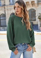 Lace Detail Round Neck Lantern Sleeve Top (14)