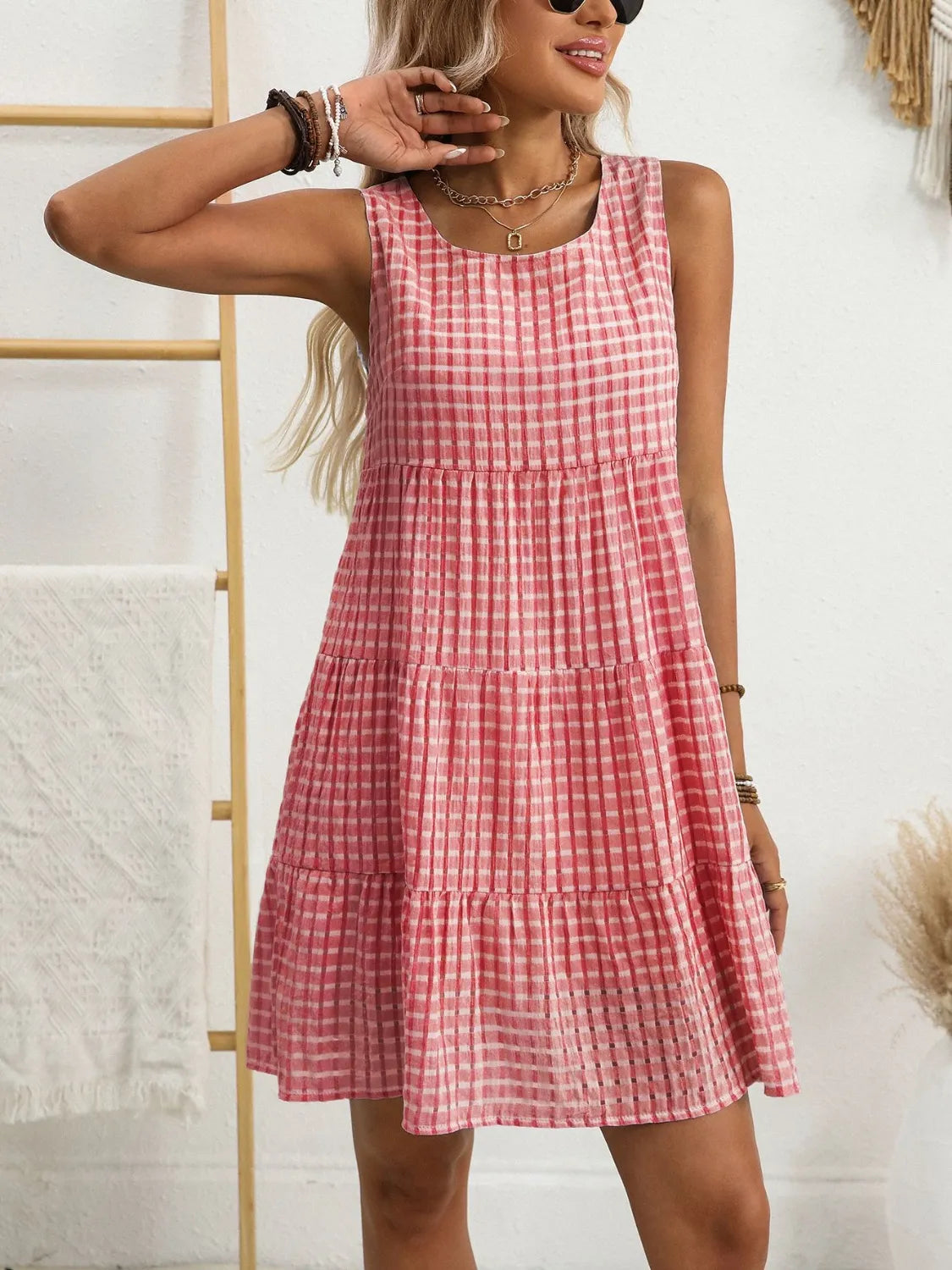 Plaid Round Neck Sleeveless Mini Dress (17)