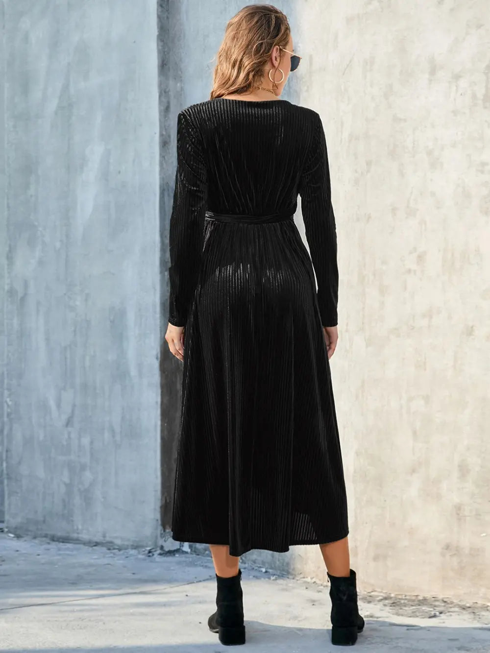 Tie Front Long Sleeve Slit Dress (9)